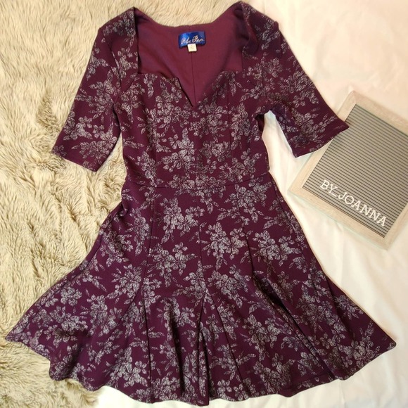 *BLUE RAIN* Purple and Silver Brocade Fit and Flare - Picture 1 of 7